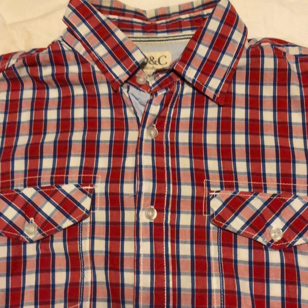 PD&C Red White & Blue Plaid short sleeve button up